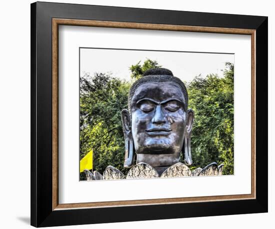 Ayutthaya, black Buddha in the Lotus petals at Wat Thammikarat-Terry Eggers-Framed Photographic Print