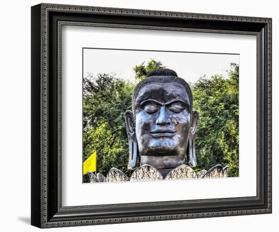 Ayutthaya, black Buddha in the Lotus petals at Wat Thammikarat-Terry Eggers-Framed Photographic Print