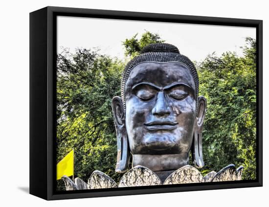 Ayutthaya, black Buddha in the Lotus petals at Wat Thammikarat-Terry Eggers-Framed Premier Image Canvas