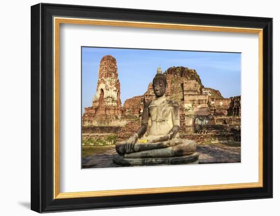 Ayutthaya, Thailand. Large Buddha at Wat Phra Mahathat, Ayutthaya Historical Park, near Bangkok-Miva Stock-Framed Photographic Print