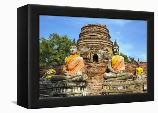 Ayutthaya, Thailand. Large Buddha at Wat Phra Mahathat, Ayutthaya Historical Park, near Bangkok.-Miva Stock-Framed Premier Image Canvas