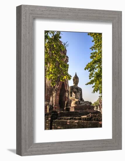 Ayutthaya, Thailand. Large Buddha at Wat Phra Mahathat, Ayutthaya Historical Park, near Bangkok.-Miva Stock-Framed Photographic Print