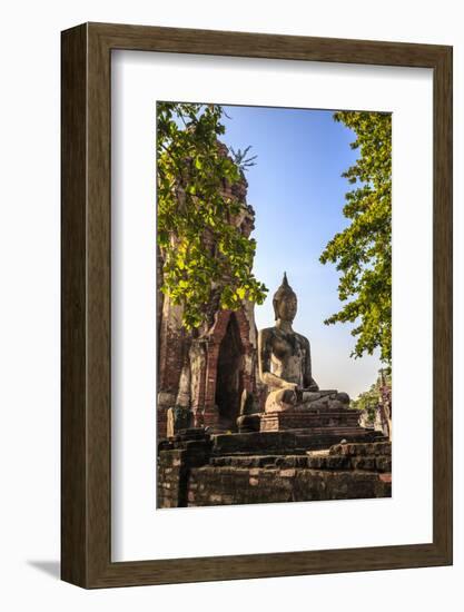 Ayutthaya, Thailand. Large Buddha at Wat Phra Mahathat, Ayutthaya Historical Park, near Bangkok.-Miva Stock-Framed Photographic Print