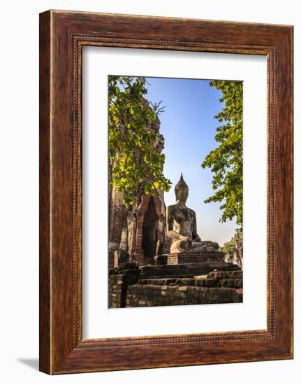 Ayutthaya, Thailand. Large Buddha at Wat Phra Mahathat, Ayutthaya Historical Park, near Bangkok.-Miva Stock-Framed Photographic Print