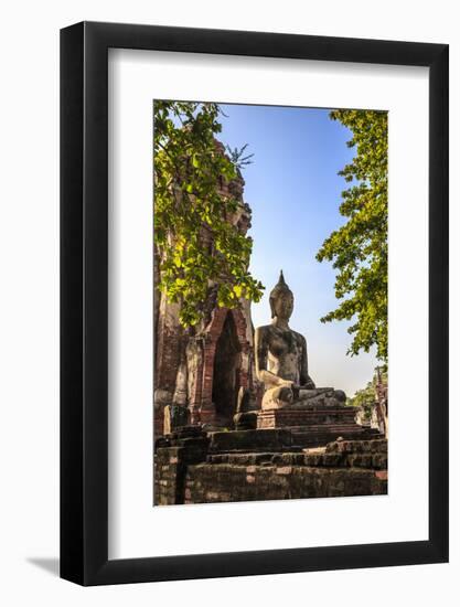 Ayutthaya, Thailand. Large Buddha at Wat Phra Mahathat, Ayutthaya Historical Park, near Bangkok.-Miva Stock-Framed Photographic Print