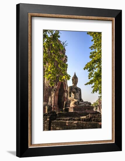 Ayutthaya, Thailand. Large Buddha at Wat Phra Mahathat, Ayutthaya Historical Park, near Bangkok.-Miva Stock-Framed Photographic Print