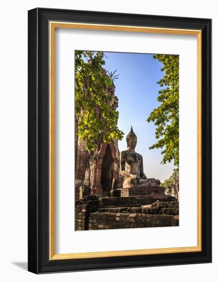 Ayutthaya, Thailand. Large Buddha at Wat Phra Mahathat, Ayutthaya Historical Park, near Bangkok.-Miva Stock-Framed Photographic Print