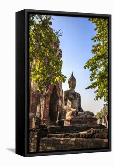 Ayutthaya, Thailand. Large Buddha at Wat Phra Mahathat, Ayutthaya Historical Park, near Bangkok.-Miva Stock-Framed Premier Image Canvas