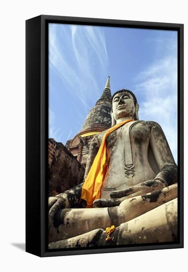 Ayutthaya, Thailand. Large Buddha at Wat Phra Mahathat, Ayutthaya Historical Park, near Bangkok-Miva Stock-Framed Premier Image Canvas