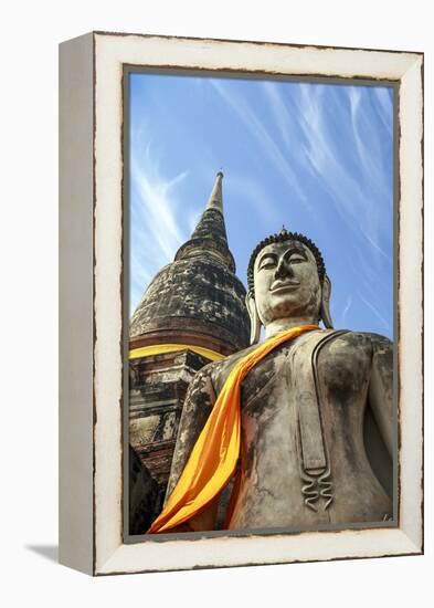 Ayutthaya, Thailand. Large Buddha at Wat Phra Mahathat, Ayutthaya Historical Park, near Bangkok-Miva Stock-Framed Premier Image Canvas