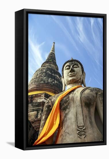 Ayutthaya, Thailand. Large Buddha at Wat Phra Mahathat, Ayutthaya Historical Park, near Bangkok-Miva Stock-Framed Premier Image Canvas