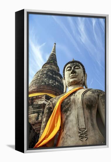 Ayutthaya, Thailand. Large Buddha at Wat Phra Mahathat, Ayutthaya Historical Park, near Bangkok-Miva Stock-Framed Premier Image Canvas