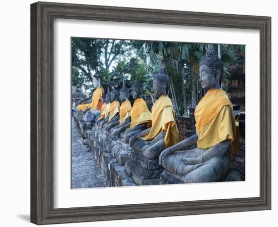 Ayutthaya Wat Yai Chai Mongkol Row of Buddha Statues-Terry Eggers-Framed Photographic Print