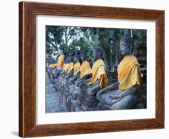 Ayutthaya Wat Yai Chai Mongkol Row of Buddha Statues-Terry Eggers-Framed Photographic Print