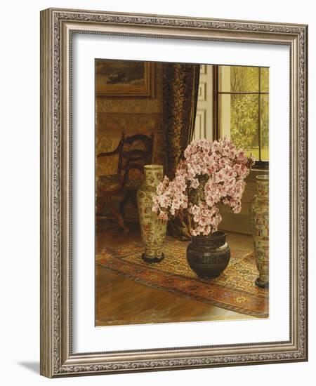 Azalea in a Japanese Bowl, with Chinese Vases on an Oriental Rug, in an Interior-Jessica Hayllar-Framed Giclee Print