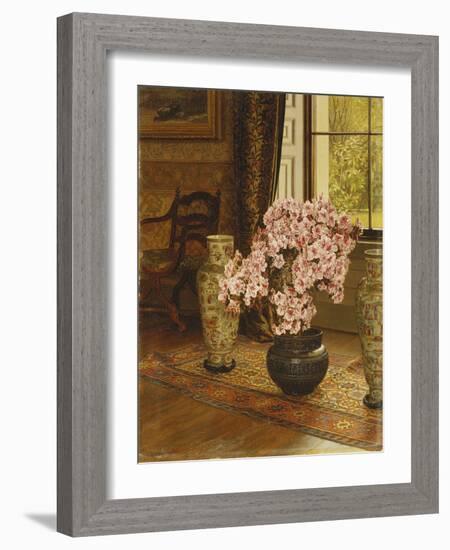 Azalea in a Japanese Bowl, with Chinese Vases on an Oriental Rug, in an Interior-Jessica Hayllar-Framed Giclee Print