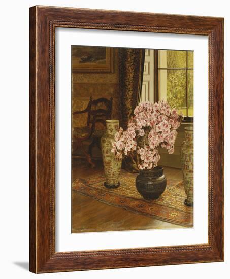 Azalea in a Japanese Bowl, with Chinese Vases on an Oriental Rug, in an Interior-Jessica Hayllar-Framed Giclee Print