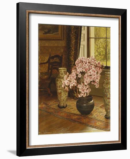 Azalea in a Japanese Bowl, with Chinese Vases on an Oriental Rug, in an Interior-Jessica Hayllar-Framed Giclee Print