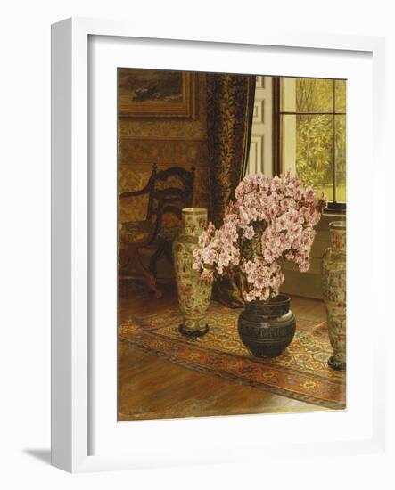 Azalea in a Japanese Bowl, with Chinese Vases on an Oriental Rug, in an Interior-Jessica Hayllar-Framed Giclee Print