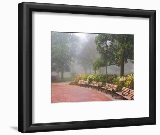 Azaleas Along Brick Sidewalk and Benches at Forsyth Park, Savannah, Georgia, USA-Joanne Wells-Framed Photographic Print