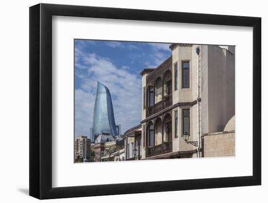 Azerbaijan, Baku. Old City and Flame Towers-Walter Bibikow-Framed Photographic Print