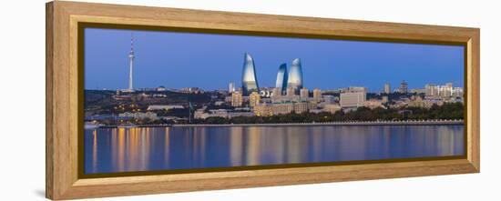 Azerbaijan, Baku, View of the Flame Towers Reflecting in the Caspian Sea-Jane Sweeney-Framed Premier Image Canvas