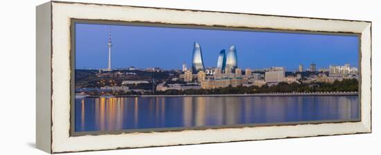 Azerbaijan, Baku, View of the Flame Towers Reflecting in the Caspian Sea-Jane Sweeney-Framed Premier Image Canvas