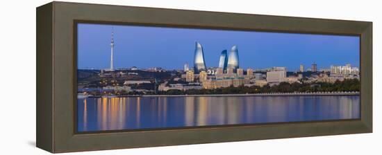 Azerbaijan, Baku, View of the Flame Towers Reflecting in the Caspian Sea-Jane Sweeney-Framed Premier Image Canvas
