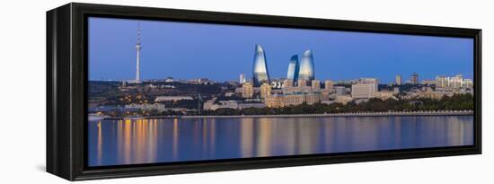 Azerbaijan, Baku, View of the Flame Towers Reflecting in the Caspian Sea-Jane Sweeney-Framed Premier Image Canvas