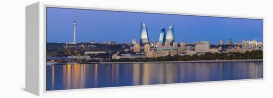 Azerbaijan, Baku, View of the Flame Towers Reflecting in the Caspian Sea-Jane Sweeney-Framed Premier Image Canvas