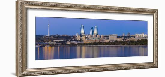 Azerbaijan, Baku, View of the Flame Towers Reflecting in the Caspian Sea-Jane Sweeney-Framed Photographic Print