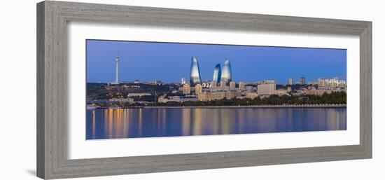 Azerbaijan, Baku, View of the Flame Towers Reflecting in the Caspian Sea-Jane Sweeney-Framed Photographic Print