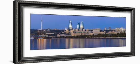 Azerbaijan, Baku, View of the Flame Towers Reflecting in the Caspian Sea-Jane Sweeney-Framed Photographic Print