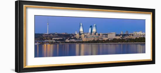 Azerbaijan, Baku, View of the Flame Towers Reflecting in the Caspian Sea-Jane Sweeney-Framed Photographic Print