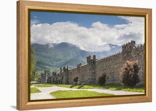 Azerbaijan, Ismayili. Old city walls and Caucasus Mountains-Walter Bibikow-Framed Premier Image Canvas