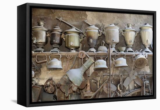 Azerbaijan, Lahic. A Collection of Antique Kettles and Pitchers-Alida Latham-Framed Premier Image Canvas