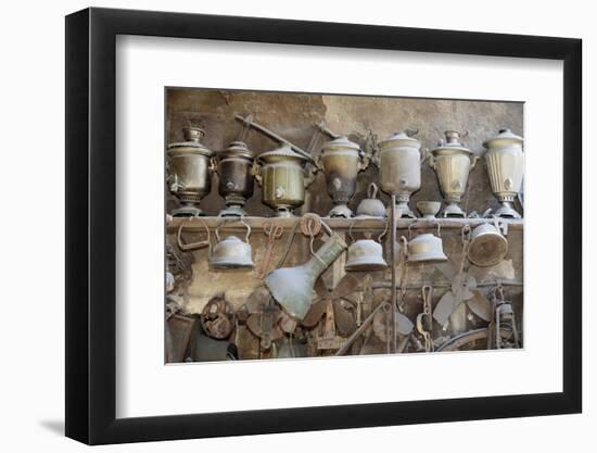 Azerbaijan, Lahic. A Collection of Antique Kettles and Pitchers-Alida Latham-Framed Photographic Print