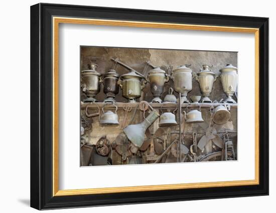 Azerbaijan, Lahic. A Collection of Antique Kettles and Pitchers-Alida Latham-Framed Photographic Print