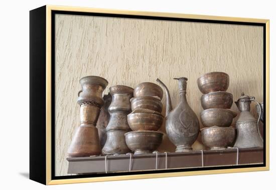 Azerbaijan, Lahic. A Collection of Engraved Bowls and Kettles-Alida Latham-Framed Premier Image Canvas