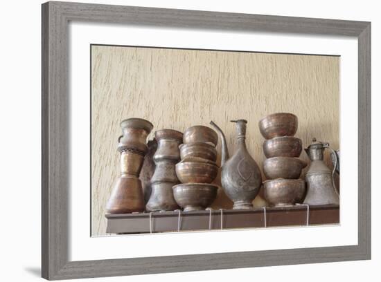 Azerbaijan, Lahic. A Collection of Engraved Bowls and Kettles-Alida Latham-Framed Photographic Print