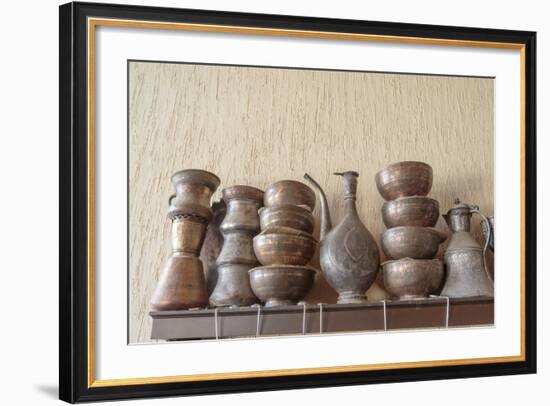 Azerbaijan, Lahic. A Collection of Engraved Bowls and Kettles-Alida Latham-Framed Photographic Print