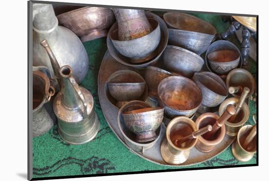 Azerbaijan, Lahic. A Collection of Engraved Copper Cups and Mortars-Alida Latham-Mounted Photographic Print