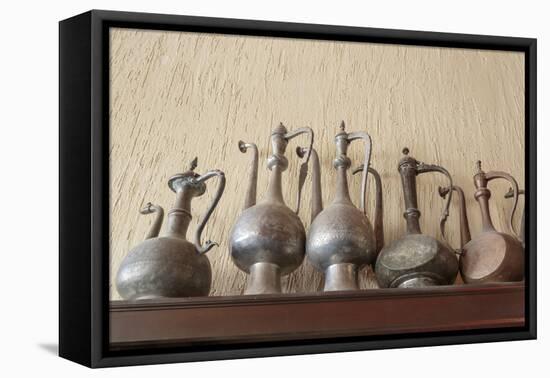 Azerbaijan, Lahic. A Collection of Engraved Kettles-Alida Latham-Framed Premier Image Canvas