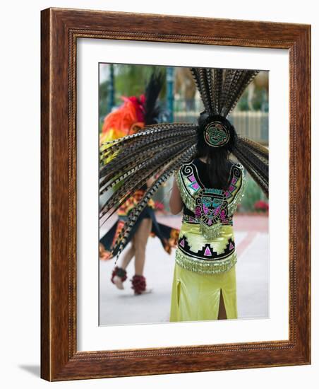 Aztec Indian Dancer, El Pueblo de Los Angeles, Los Angeles, California, USA-Walter Bibikow-Framed Photographic Print