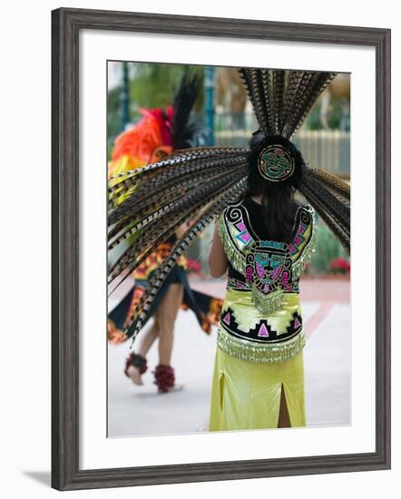 Aztec Indian Dancer, El Pueblo de Los Angeles, Los Angeles, California, USA-Walter Bibikow-Framed Photographic Print