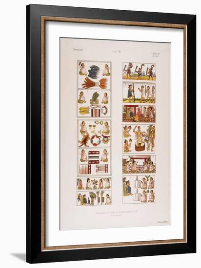 Aztec Scenes from Mexican manuscript known as the Florentine codex, c. 1570-null-Framed Premium Giclee Print