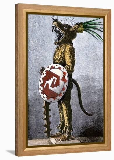 Aztec Tiger Knight in a Costume of Cotton and a Helmet Made of Wood, from a Model in Spain-null-Framed Premier Image Canvas