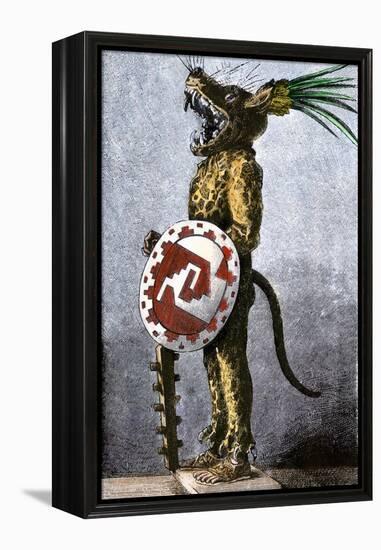 Aztec Tiger Knight in a Costume of Cotton and a Helmet Made of Wood, from a Model in Spain-null-Framed Premier Image Canvas