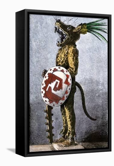 Aztec Tiger Knight in a Costume of Cotton and a Helmet Made of Wood, from a Model in Spain-null-Framed Premier Image Canvas