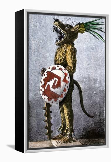 Aztec Tiger Knight in a Costume of Cotton and a Helmet Made of Wood, from a Model in Spain-null-Framed Premier Image Canvas